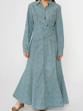 Vintage Denim Western Detail Jean Maxi Dress, Jeanology